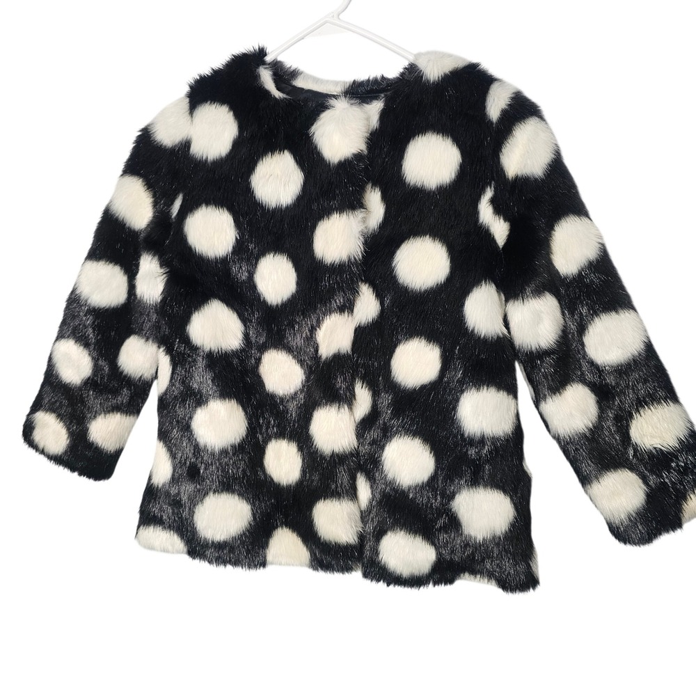 Kate Spade Girls Polka Dot Faux Fur Coat Size 7 Black White Preppy Chic Mod